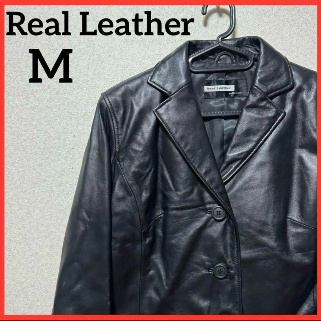 【希少】Real Leather レザージャケット 革ジャン アウター 上着 黒 レディースのジャケット/アウター(その他)の商品写真