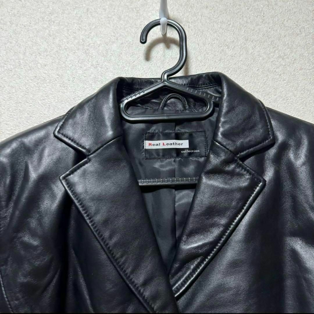 【希少】Real Leather レザージャケット 革ジャン アウター 上着 黒 レディースのジャケット/アウター(その他)の商品写真