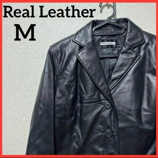 【希少】Real Leather レザージャケット 革ジャン アウター 上着 黒(その他)