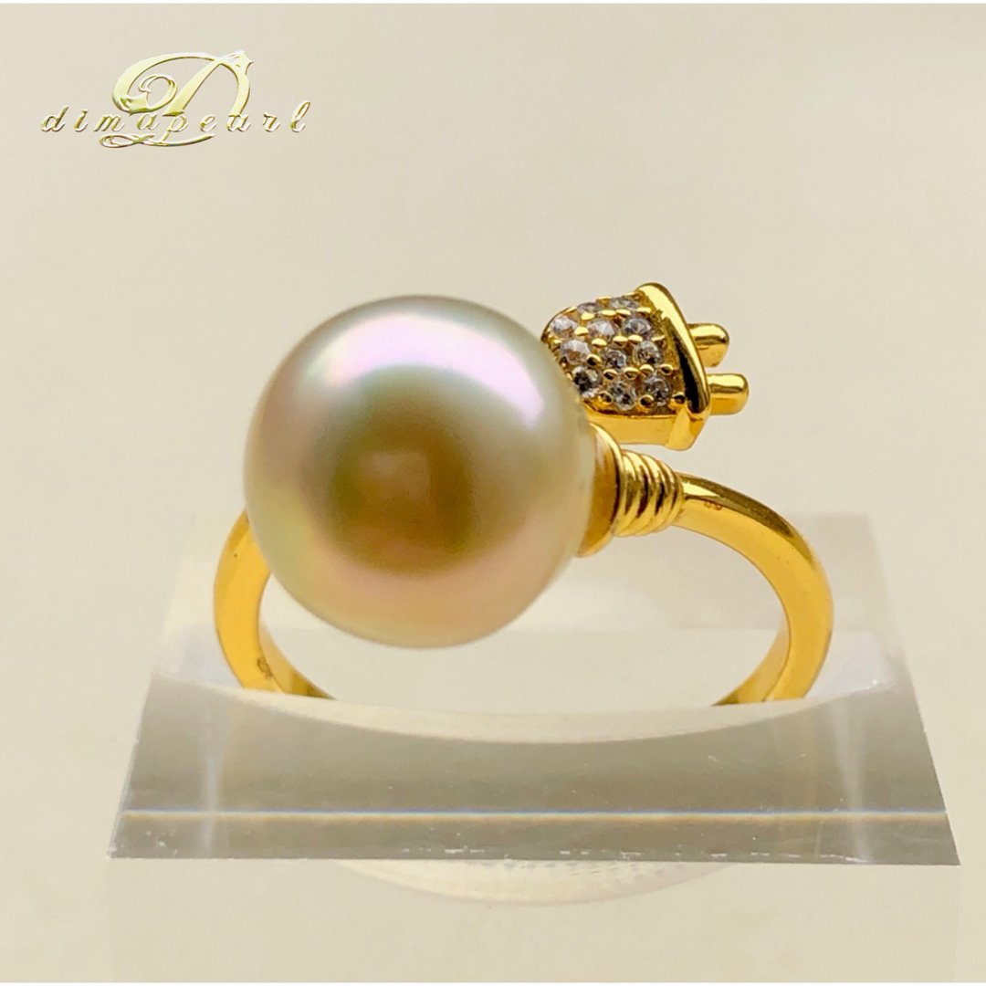 本真珠　南洋白蝶真珠　シャンパンゴールド虹色　電球デザイン　s925リング レディースのアクセサリー(リング(指輪))の商品写真