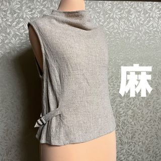 ノースリーブ　麻　ベージュ　袖なし　タートル　レディース　ファッション　美品(カットソー(半袖/袖なし))