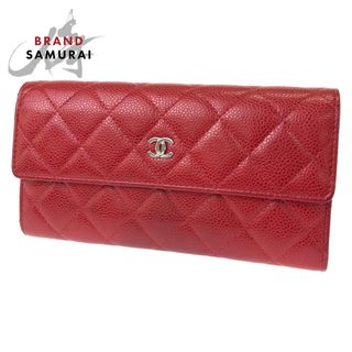 シャネル(CHANEL)のCHANEL シャネル マトラッセ ココマーク レッド 赤 キャビアスキン 長財布 ロングウォレット レディース 405408 【中古】(財布)