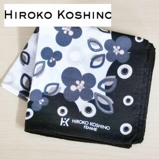 ヒロココシノ(HIROKO KOSHINO)のコシノヒロコ レディース ハンカチ お花 花柄  白 黒 美品 大判 中古(ハンカチ)