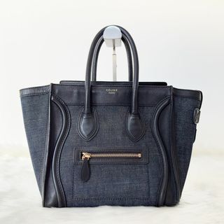 セリーヌ(celine)の【極美品】セリーヌ　ラゲージ　マイクロショッパー　トートバッグ　デニム　ブラック(ハンドバッグ)