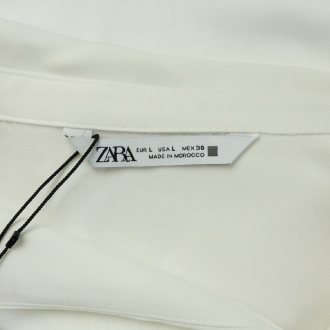 ZARA(ザラ)のザラ タグ付き クロップドサテンシャツ ブラウス ショート オープンカラー L レディースのトップス(シャツ/ブラウス(長袖/七分))の商品写真