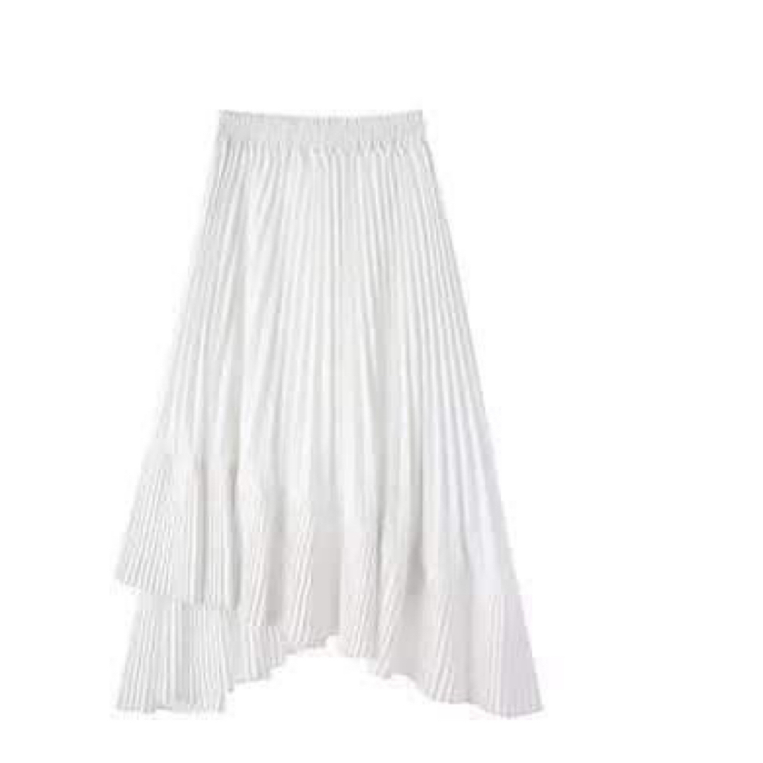 アシンメトリー プリーツ スカート ホワイト F ロングスカート おしゃれ   レディースのスカート(ロングスカート)の商品写真