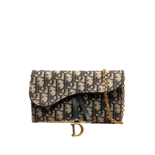ディオール(Dior)の美品 ディオール オブリーク サドル 長財布 チェーンウォレット キャンバス レディース Dior 【1-0144213】(財布)