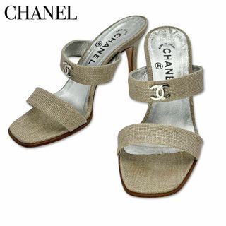 シャネル(CHANEL)のシャネル ココマーク リネン ヒール サンダル ミュール 約23.0cm 靴(サンダル)