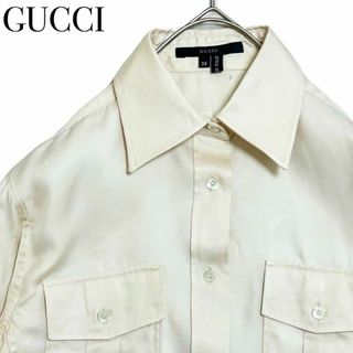 グッチ(Gucci)のGUCCI グッチ 長袖 Yシャツ トップス  洋服 アイボリー ポケット 白(シャツ/ブラウス(長袖/七分))