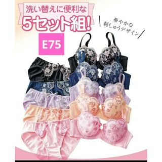 ニッセン - ニッセン❣️ブラ ショーツ セット 5セット組 小花柄 刺しゅう レディース