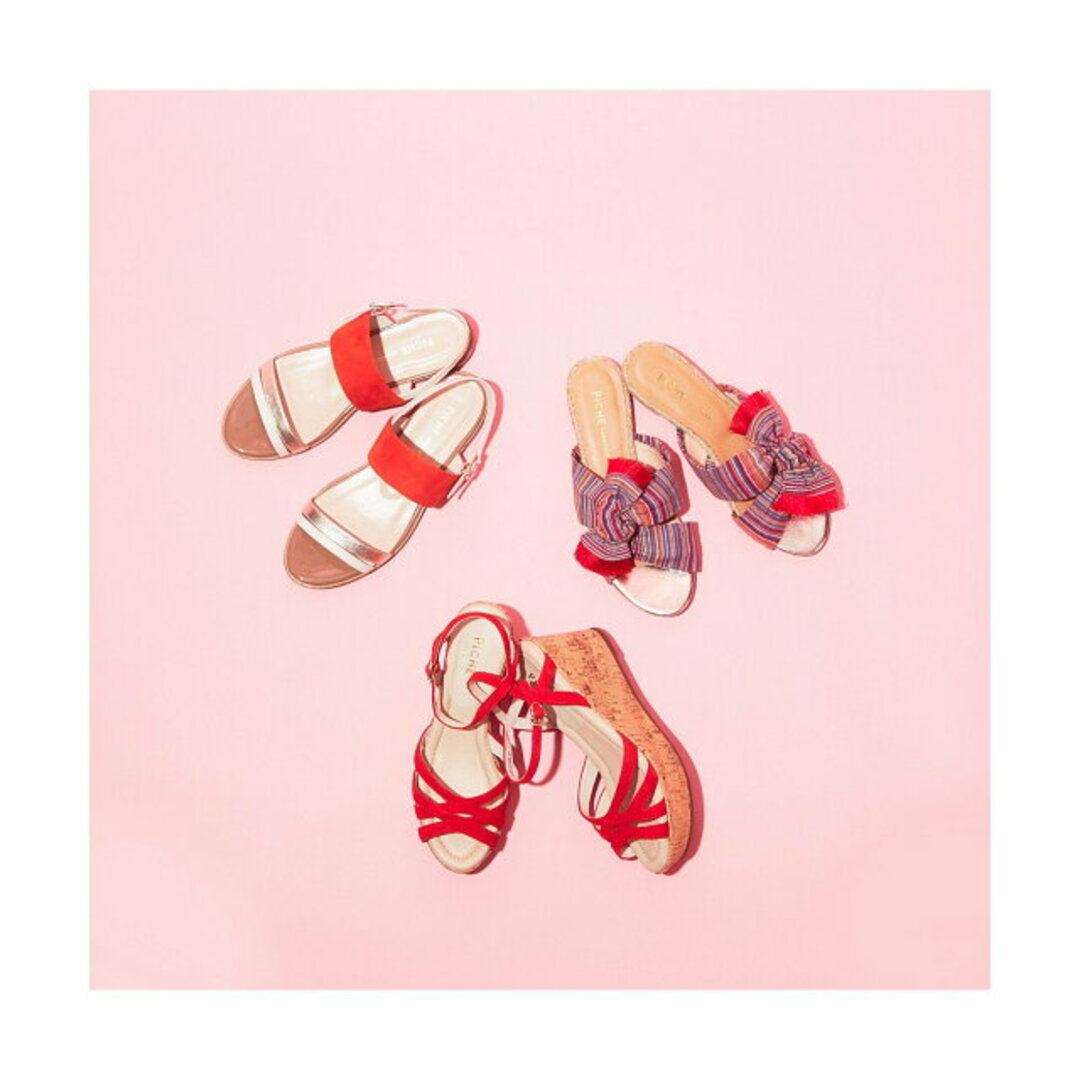 【レッド】【39】ストラップコルクウエッジサンダル レディースの靴/シューズ(サンダル)の商品写真
