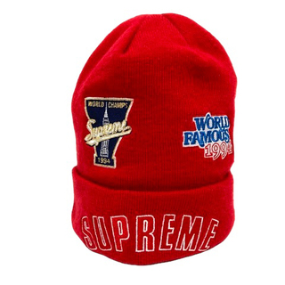 Supreme - シュプリーム SUPREME ビーニー ニット帽 ワンペン 装飾 ロゴ 刺繍 赤