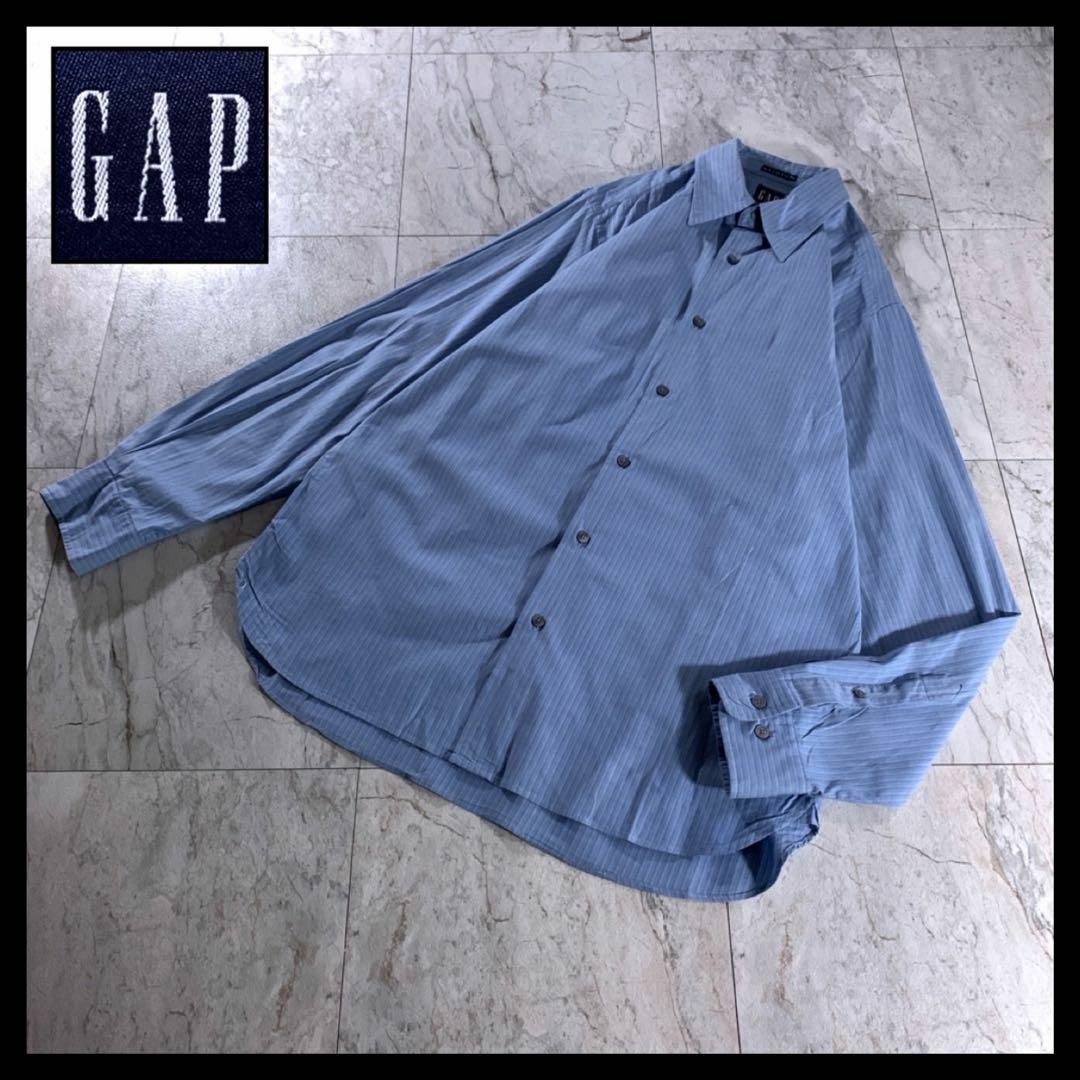 GAP(ギャップ)の00s 古着 オールドギャップ ストライプ ブロード ドレス シャツ 青 メンズのトップス(シャツ)の商品写真