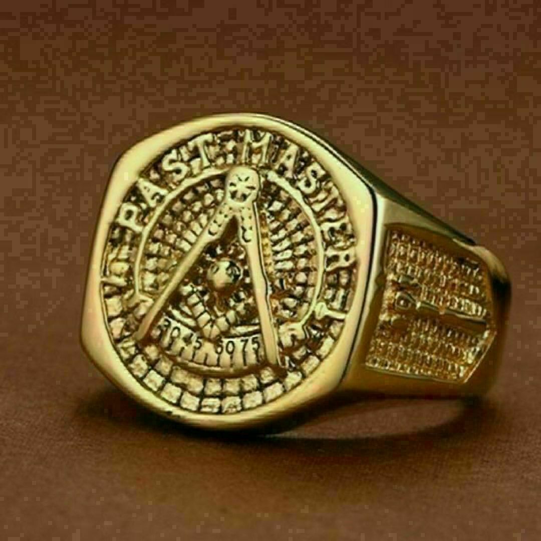 【A001】リング　メンズ　指輪　ゴールド　ステンレス　フリーメイソン　20号 メンズのアクセサリー(リング(指輪))の商品写真
