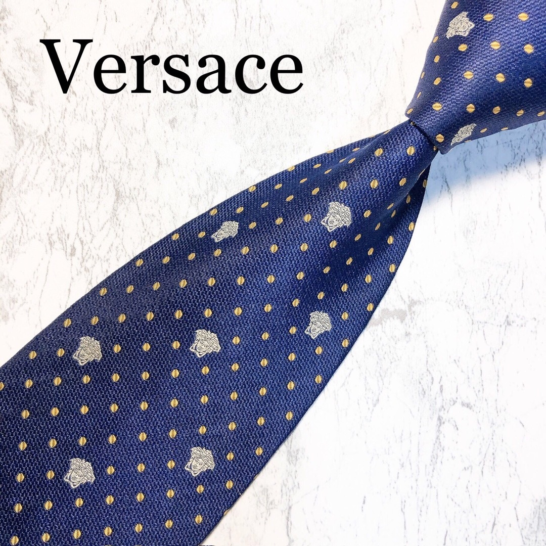 VERSACE(ヴェルサーチ)のVERSACE ネクタイ　ネイビー　ドット　メデューサ柄 メンズのファッション小物(ネクタイ)の商品写真