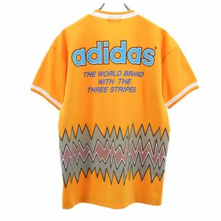 アディダス(adidas)のアディダス 80s デサント 日本製 ヴィンテージ トレフォイルロゴ バックプリント 半袖 Vネック Tシャツ L イエロー adidas メンズ 古着 【240404】(Tシャツ/カットソー(半袖/袖なし))