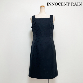 INNOCENT RAIN 膝丈フローラル刺繍ワンピース ドレス 黒 上品素敵(ひざ丈ワンピース)