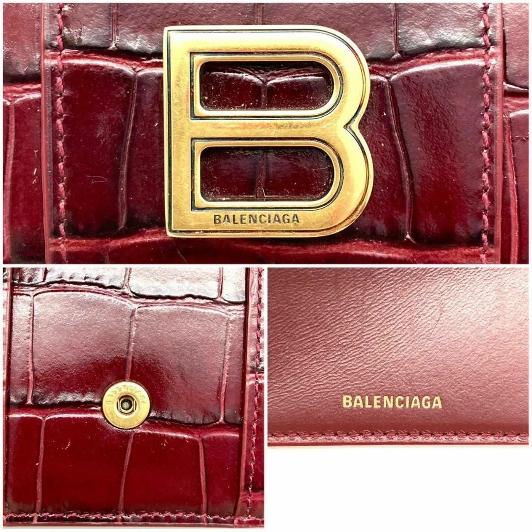 Balenciaga(バレンシアガ)のバレンシアガ 三つ折り財布 クロコ 型押し レザー ボルドー 60403 レディースのファッション小物(財布)の商品写真