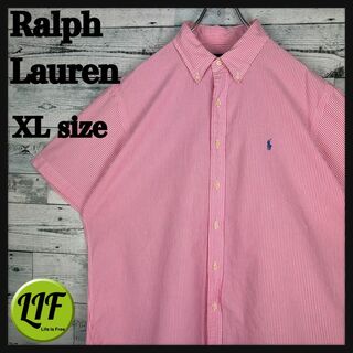 ラルフローレン(Ralph Lauren)のラルフローレン 刺繍ロゴ サッカー生地 半袖 BDシャツ 美品 ストライプ XL(シャツ)