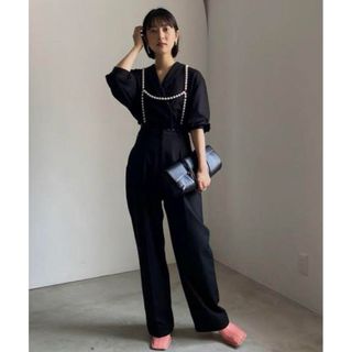 アメリヴィンテージ(Ameri VINTAGE)のDROP PEARL SUSPENDER PANTS  ブラック Sサイズ(カジュアルパンツ)