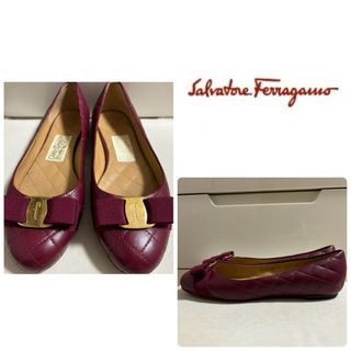 サルヴァトーレフェラガモ(Salvatore Ferragamo)のフェラガモ　ヴァラ　パープルレザー　リボン　パンプス(ハイヒール/パンプス)