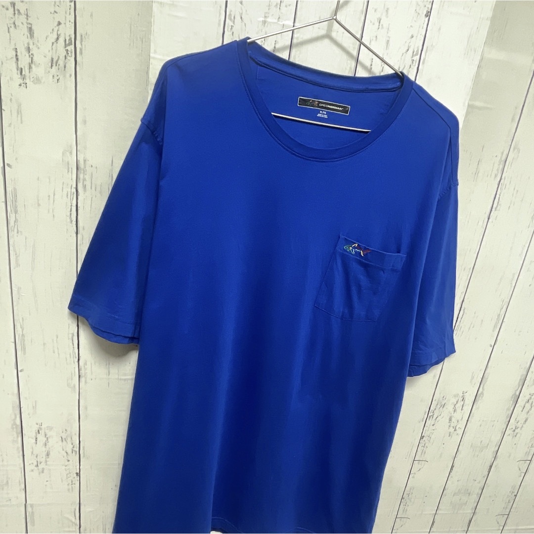 GREGNORMAN　Tシャツ　XL　ブルー　胸ポケット　ロゴ　サメ　USA古着 メンズのトップス(Tシャツ/カットソー(半袖/袖なし))の商品写真