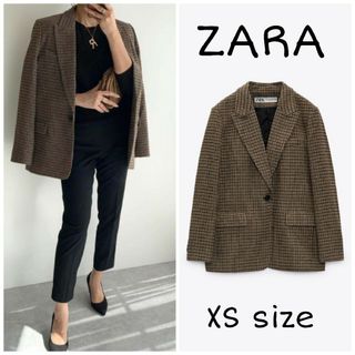 ザラ(ZARA)のZARA　エルボーパッチ ウールブレザー　XSサイズ　ブラウン(テーラードジャケット)