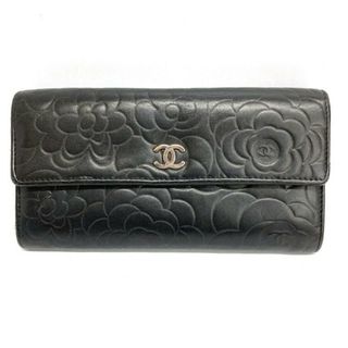 シャネル(CHANEL)の★CHANEL シャネル カメリアエンボス ラムスキン 長財布 シルバーココマーク ブラック(財布)