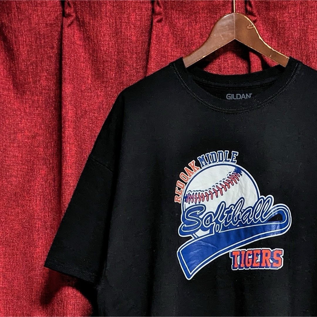 GILDAN(ギルタン)のUS古着 スクールT チームロゴ Tシャツ 黒 半袖 アメカジ ワイドシルエット メンズのトップス(Tシャツ/カットソー(半袖/袖なし))の商品写真