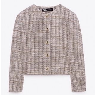 ザラ(ZARA)のZARA ツイードジャケット　美品(ノーカラージャケット)