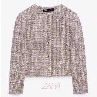 ザラ(ZARA)のZARA ツイードジャケット　(ノーカラージャケット)