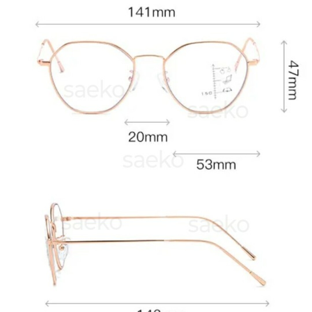 遠近両用老眼鏡+200(2.0)■ローズゴールド■累進多焦点レンズ ■紫外線カッ レディースのファッション小物(サングラス/メガネ)の商品写真