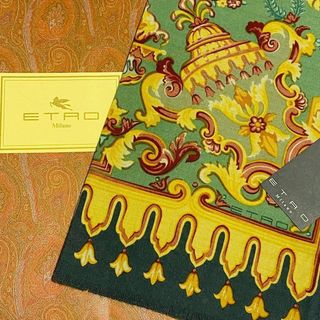 極美品 ★ETRO★ ストール ペイズリー柄 ウール シルク グリーン