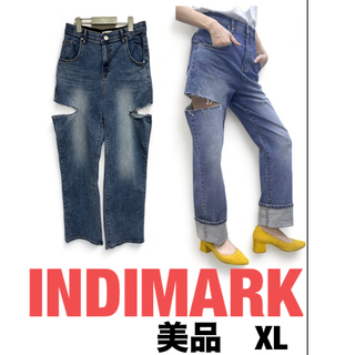 インディマーク(INDIMARK)の美品　インディマーク　ハイウエスト ストレートボーイズ スラッシュ デニム　XL(デニム/ジーンズ)