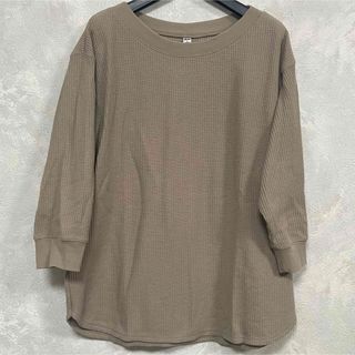 ユニクロ(UNIQLO)のUNIQLO ユニクロ ワッフルクルーネックT 七分袖 Lサイズ ブラウン(Tシャツ(長袖/七分))