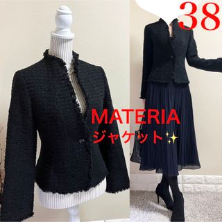 マテリア(MATERIA)のMATERIA マテリア　コットンツイード　フレアスリーブ　ジャケット　M 黒(ノーカラージャケット)