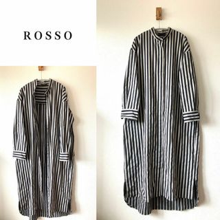 ロッソ(ROSSO)のROSSOロッソ バンドカラーシャツワンピース 前開き 羽織にも ストライプ(ロングワンピース/マキシワンピース)