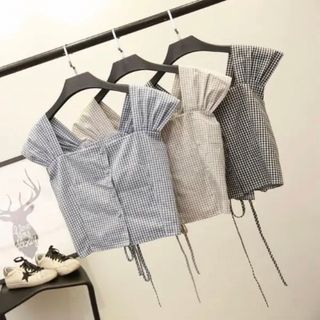 グレイル(GRL)の最終値下げ♡GRL バックレースアップギンガムチェックビスチェ トップス 春(シャツ/ブラウス(半袖/袖なし))