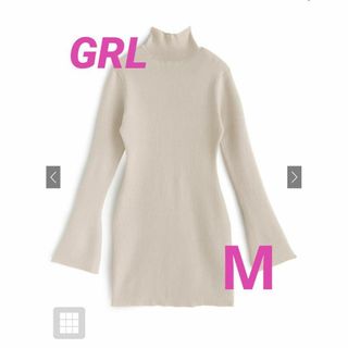 GRLグレイル　ハイネックフレアスリーブニットミニワンピース オフベージュ M(ミニワンピース)