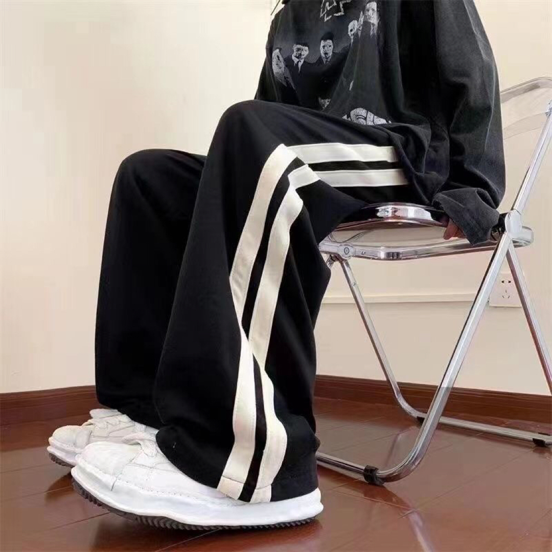 JPAS172メンズ ワイドパンツ スポーツパンツ 長ズボン サイドライン  メンズのスーツ(スラックス/スーツパンツ)の商品写真