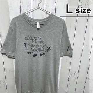 USA古着　Tシャツ　L　グレー　ピーターパン　プリント　ロゴ　クルーネック(Tシャツ/カットソー(半袖/袖なし))