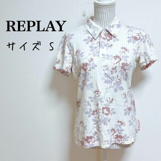 リプレイ(Replay)のリプレイ　半袖ポロシャツ　フラワープリント【S】ボタニカル　スモールサイズ(ポロシャツ)