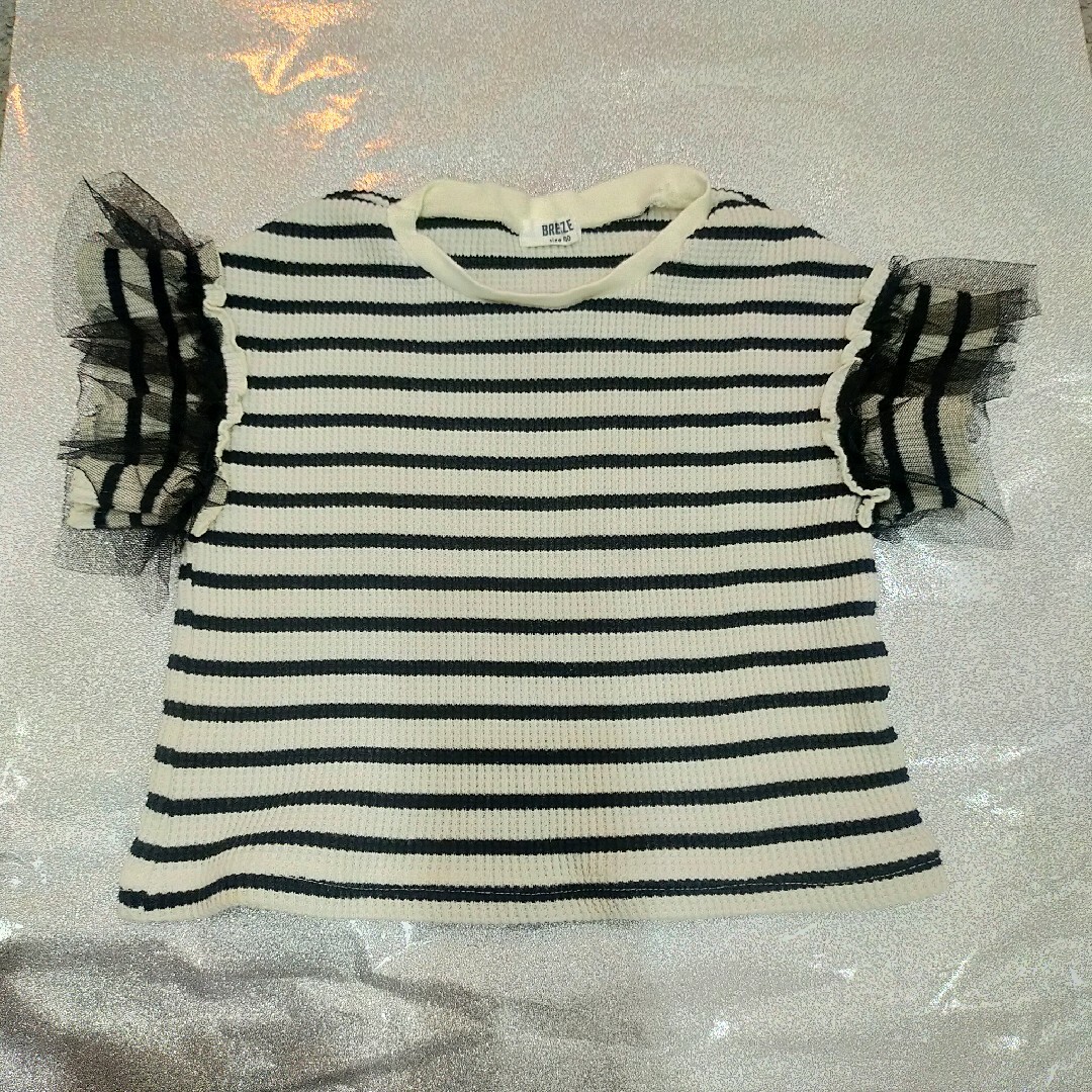 BREEZE(ブリーズ)のBREEZE ボーダー 肩フリル トップス 100cm キッズ/ベビー/マタニティのキッズ服女の子用(90cm~)(Tシャツ/カットソー)の商品写真