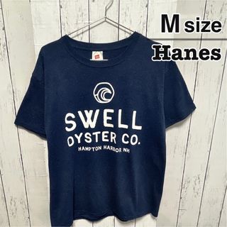 ヘインズ(Hanes)のHanes　Tシャツ　M　ネイビー　プリント　企業ロゴ　クルーネック　USA古着(Tシャツ/カットソー(半袖/袖なし))