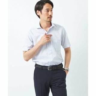 ユナイテッドアローズグリーンレーベルリラクシング(UNITED ARROWS green label relaxing)の【LT.BLUE】コットン パナマストライプ スリム カッタウェイ 半袖 ドレスシャツ -イージーアイロン・接触冷感-(その他)