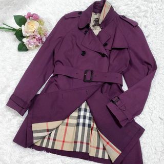 バーバリー(BURBERRY)の美品 XL バーバリー トレンチ コート パープル 大判 ノバチェック 英国製(トレンチコート)