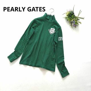 パーリーゲイツ(PEARLY GATES)のパーリーゲイツ　0/S 長袖モックネックシャツ　グリーン　千鳥柄(ウエア)