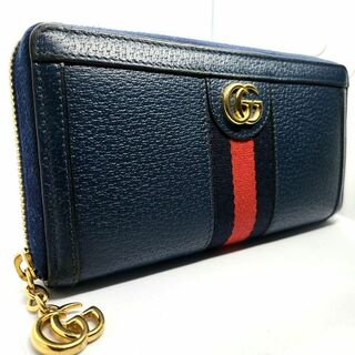 グッチ(Gucci)の美品✨　グッチ　長財布　オフィディア　マーモント シェリーライン　レザー　紺色(財布)