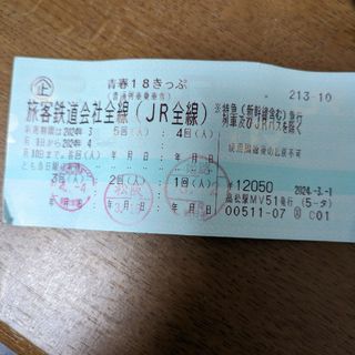 青春18きっぷ2回分(鉄道乗車券)