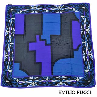 EMILIO PUCCI スカーフ  88×83 シルク ブルー ブラック